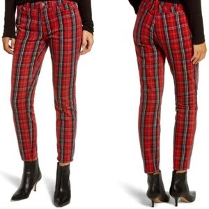 Current/Elliot Revolve Red Tartan Plaid Stilleto Pants Jeans Size 26